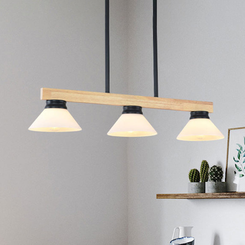 Wooden Cone Shade Island Chandelier 3/4 Heads Nordic Style Linear Pendant Light over Kitchen Island