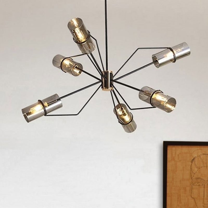 Miroir en verre cylindre lustre à 6 légers moderne suspension suspendue en gris fumé