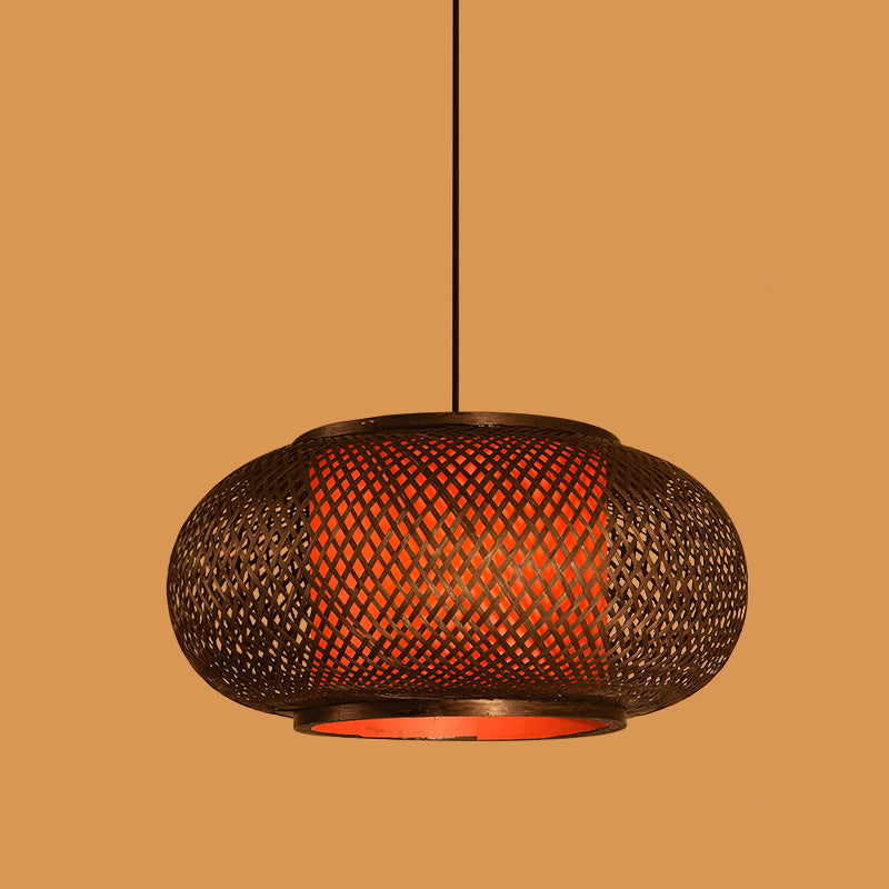 Chinese Style Bamboo Pendant Light Geometric Brown Hanging Pendant for Restaurant