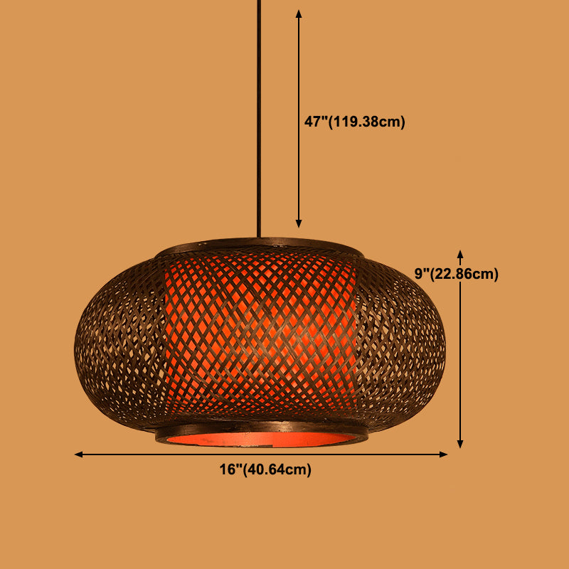 Chinese Style Bamboo Pendant Light Geometric Brown Hanging Pendant for Restaurant