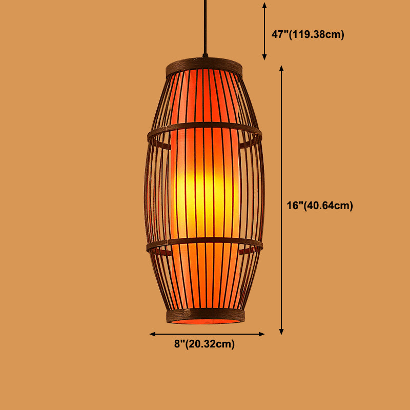 Chinese Style Bamboo Pendant Light Geometric Brown Hanging Pendant for Restaurant