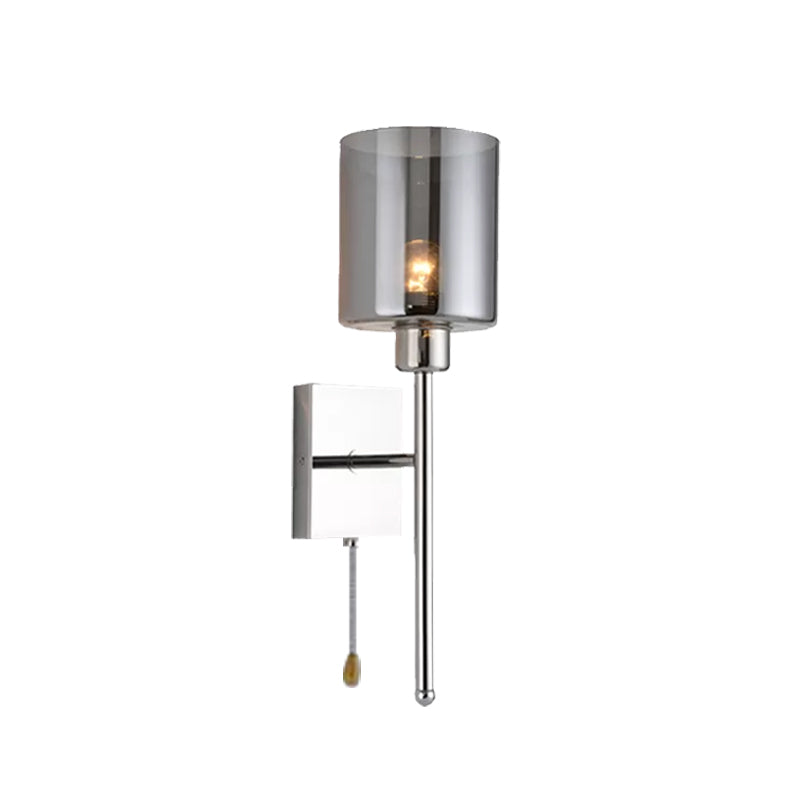 Beige/Chrome Cylindrical Sconce Modern 1 Light Smoke/Clear Glass Wall Mount Light with Switch/No Switch/Cable Switch