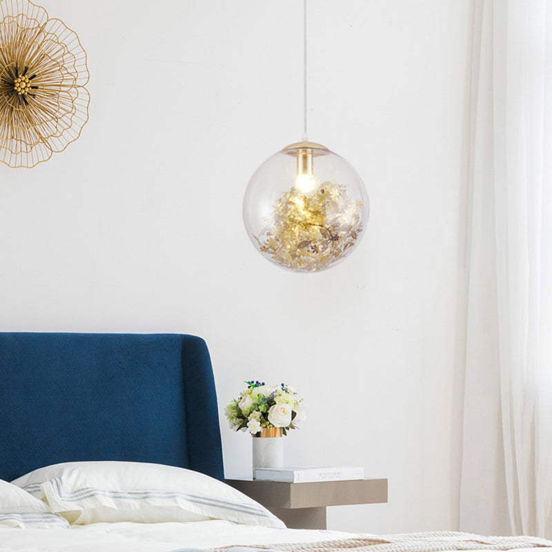 1 Light Orb Hanging Ceiling Light Modern Style Glass Hanging Lamp Kit