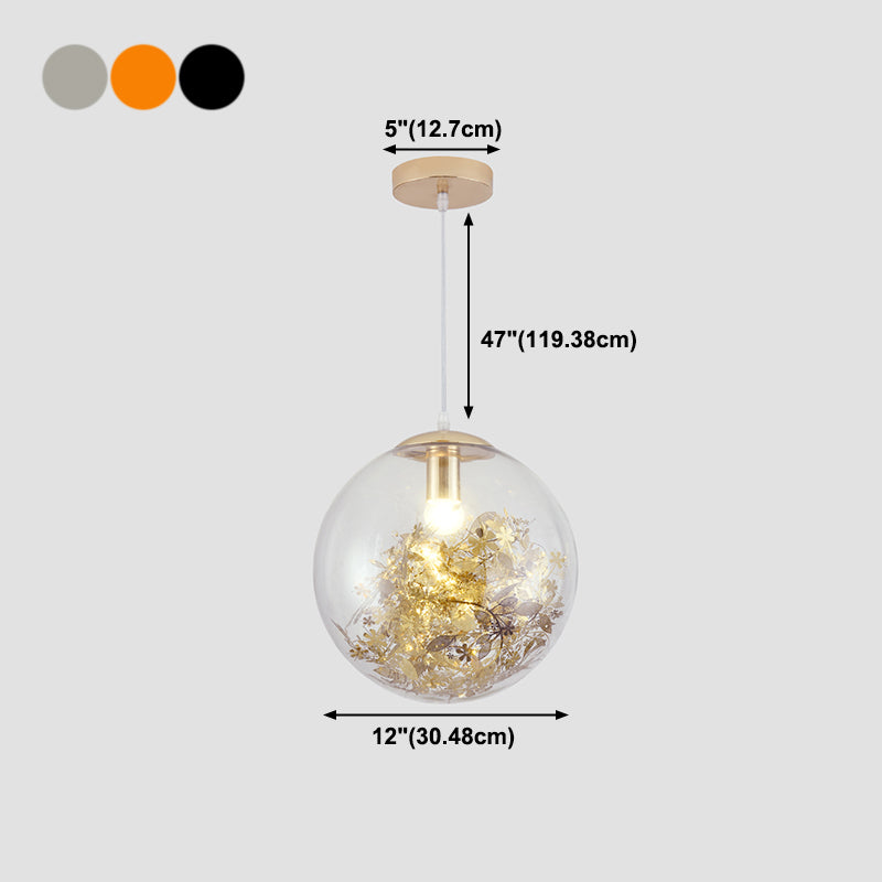 1 Light Orb Hanging Ceiling Light Modern Style Glass Hanging Lamp Kit