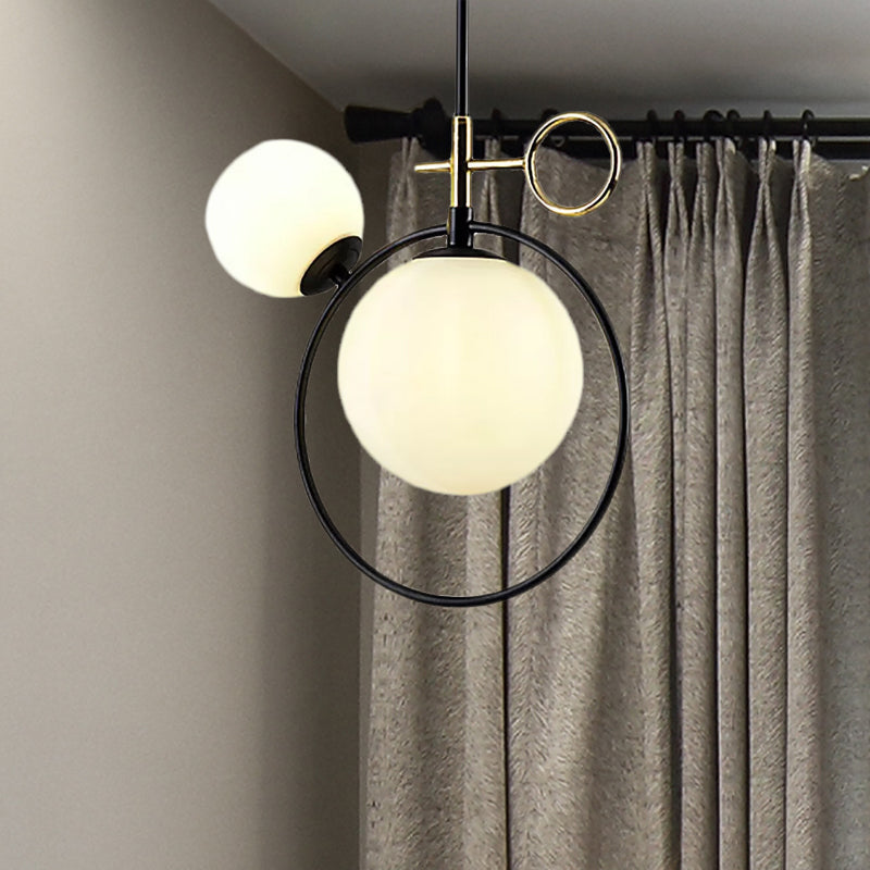 Globe Glass Cluster Colgante contemporáneo 2 luces Black LED Luz colgante de luz para sala de estar