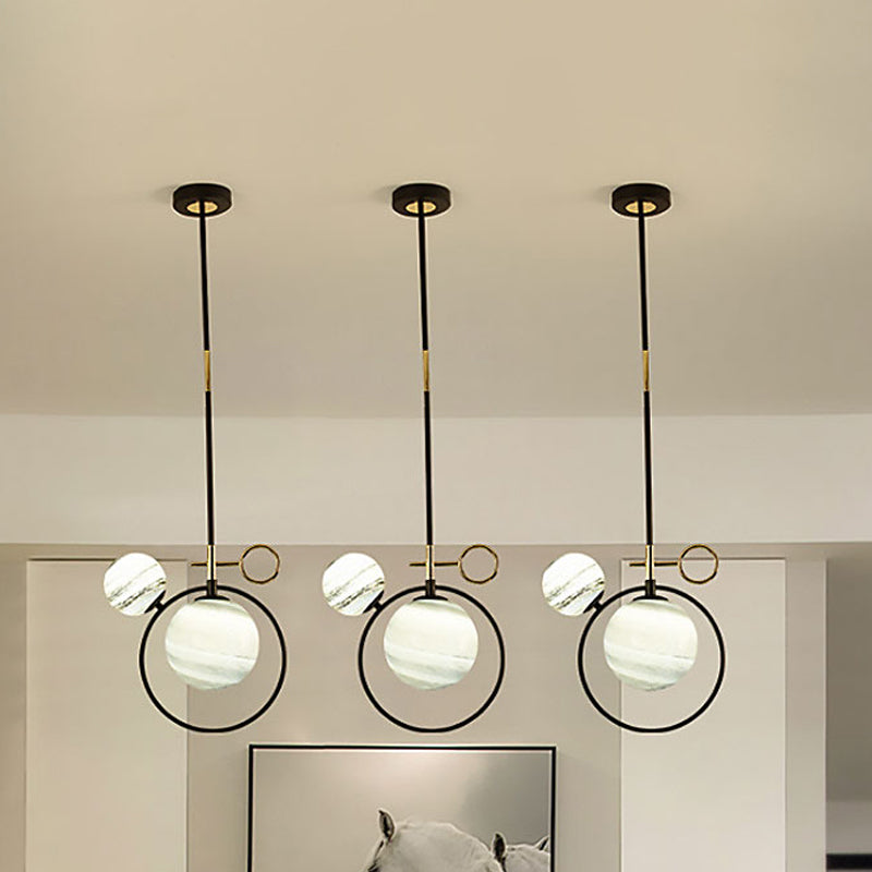 Globe Glass Cluster Colgante contemporáneo 2 luces Black LED Luz colgante de luz para sala de estar