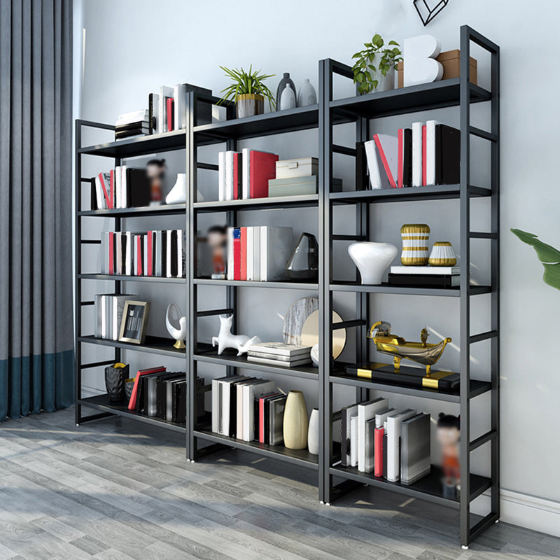 3/4/5-Shelf Iron Etagere Bookshelf Black and White Vertical Bookcase for Living Room