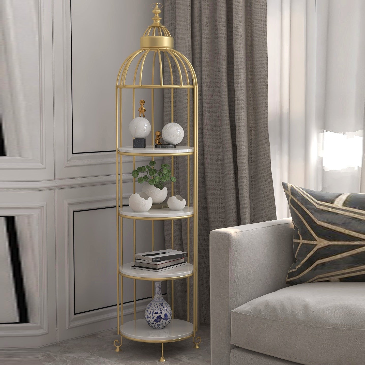 Modern Indoor Geometric Bookshelf Metal Frame Manufactured Wood Shelf Bookcase