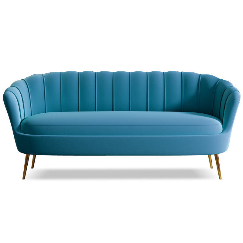 Glam Living Room Velvet Sofa Sewn Pillow Back Settee with Brass Legs