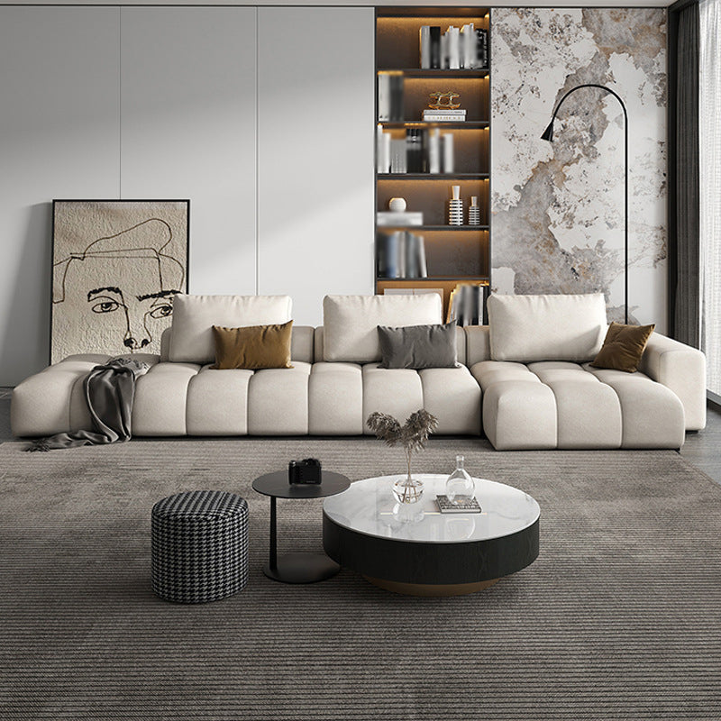 Nordic Cream Square Arm Sofa Faux Leather Cushion Back Sectional for Living Room