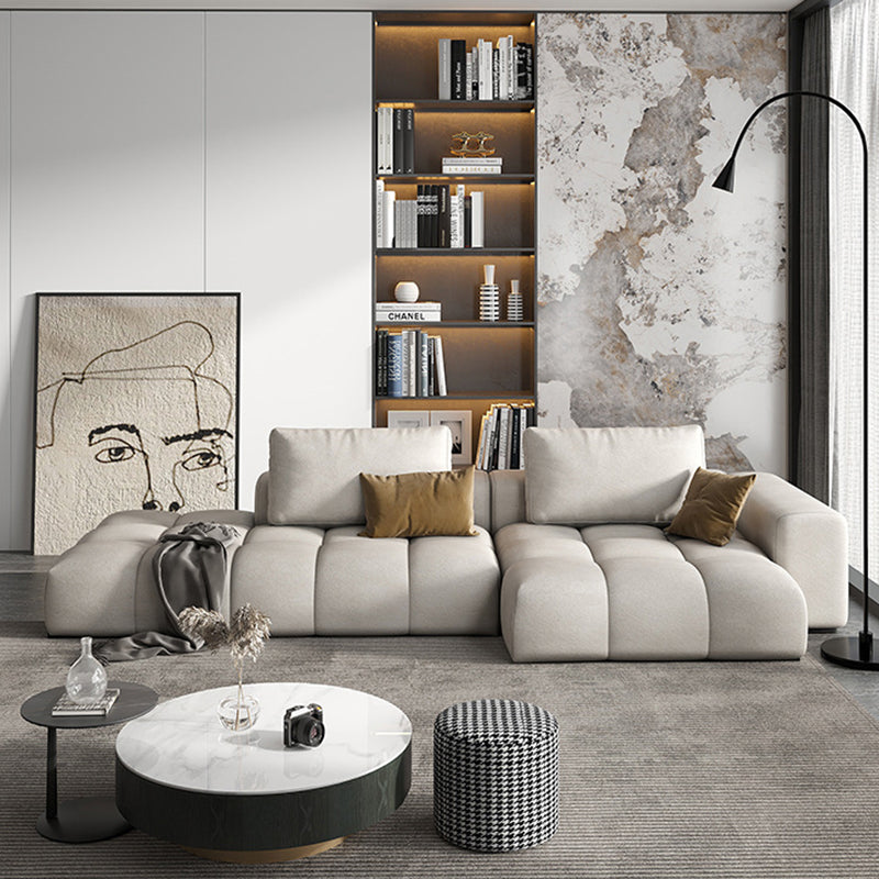 Nordic Cream Square Arm Sofa Faux Leather Cushion Back Sectional for Living Room
