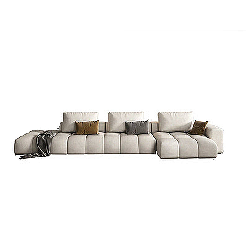 Nordic Cream Square Arm Sofa Faux Leather Cushion Back Sectional for Living Room