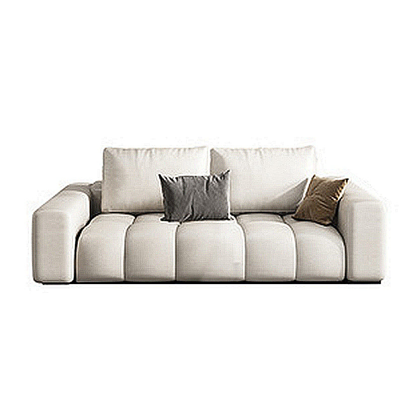 Nordic Cream Square Arm Sofa Faux Leather Cushion Back Sectional for Living Room