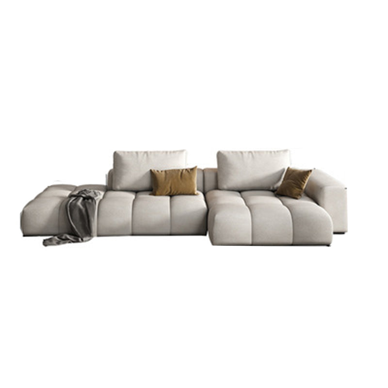 Nordic Cream Square Arm Sofa Faux Leather Cushion Back Sectional for Living Room