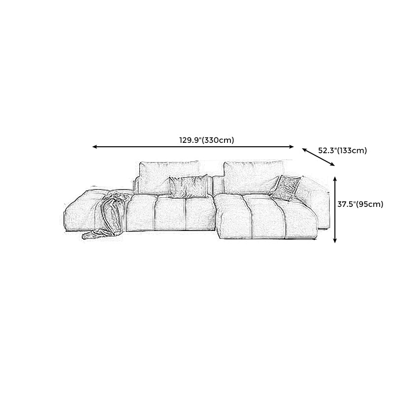 Nordic Cream Square Arm Sofa Faux Leather Cushion Back Sectional for Living Room