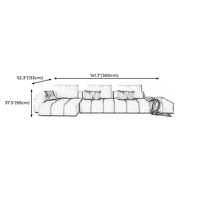 Nordic Cream Square Arm Sofa Faux Leather Cushion Back Sectional for Living Room