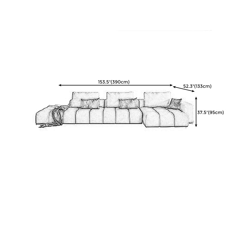 Nordic Cream Square Arm Sofa Faux Leather Cushion Back Sectional for Living Room