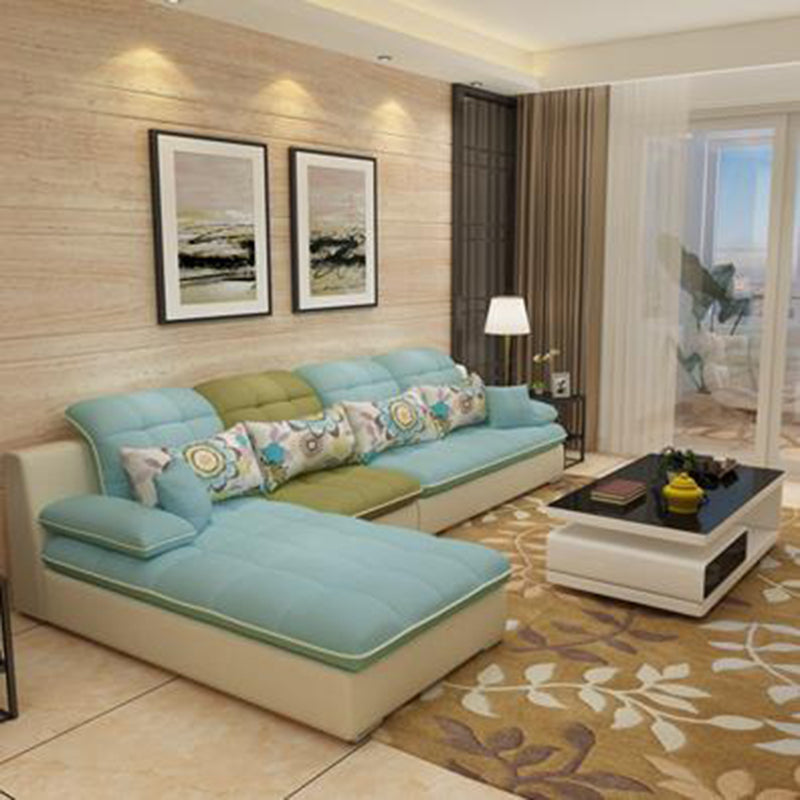 Pillow Top Arm Cushion Back Sectional L-Shape Sofa and Chaise for Four People