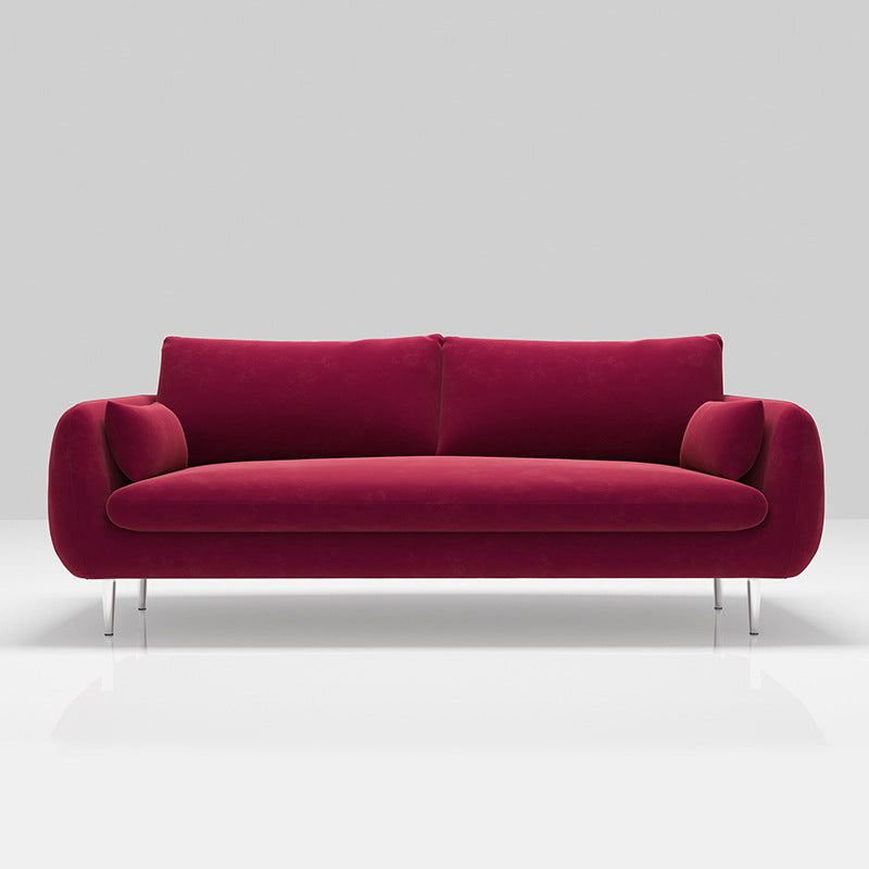 Scandinavian Square Arm Settee Velvet Cushion Back Sofa with Metal Legs