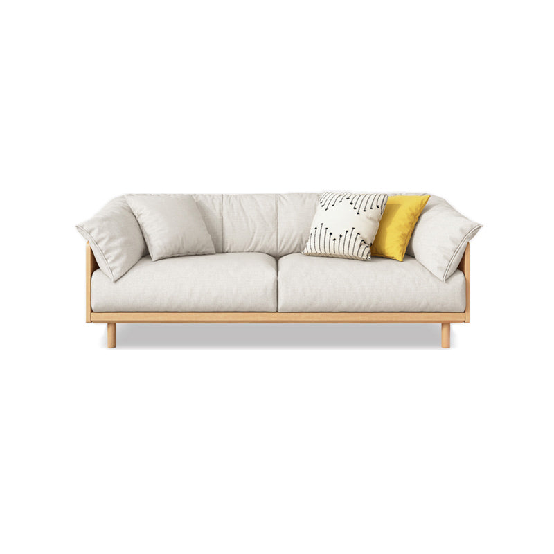 Scandinavian Tuxedo Arm Settee Cotton Blend Standard Sofa with Wooden Legs