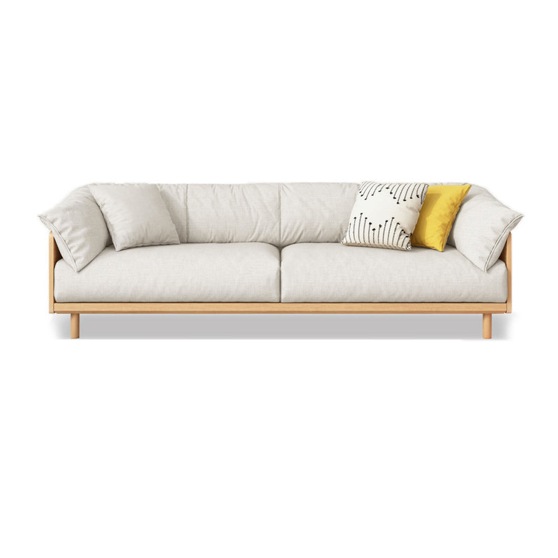 Scandinavian Tuxedo Arm Settee Cotton Blend Standard Sofa with Wooden Legs