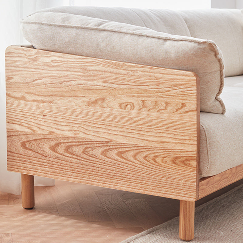 Scandinavian Tuxedo Arm Settee Cotton Blend Standard Sofa with Wooden Legs