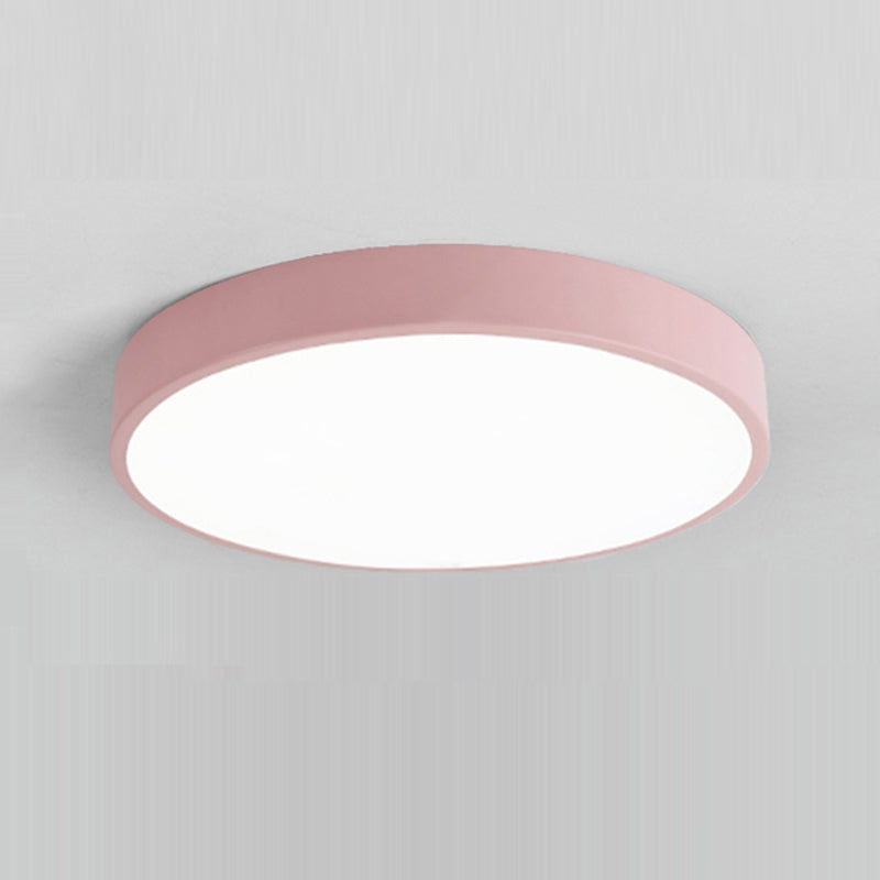 Round Shape LED Ceiling Lamp Modern Macaroon Iron 1 Light Flush Mount for Study Bedroom