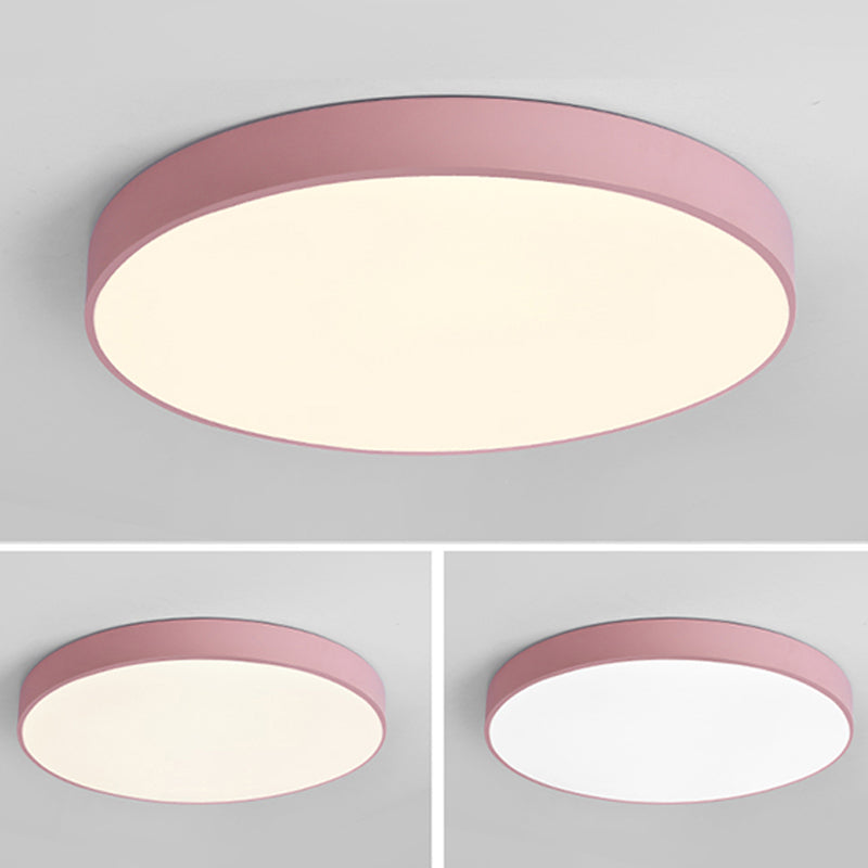 Round Shape LED Ceiling Lamp Modern Macaroon Iron 1 Light Flush Mount for Study Bedroom