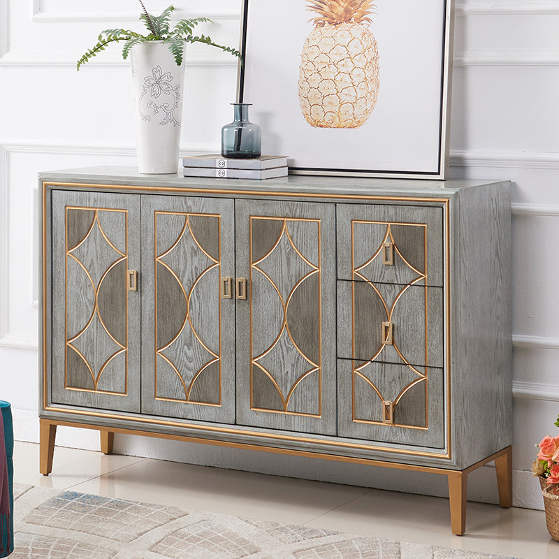 Glam Dining Server Wood and Metal Sideboard Cabinet with Drawers and Storage