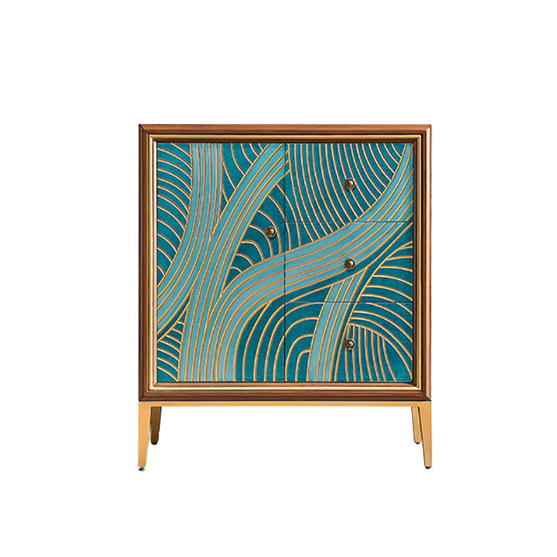 Glam Dining Server Wood and Metal Sideboard Cabinet with Drawers and Storage