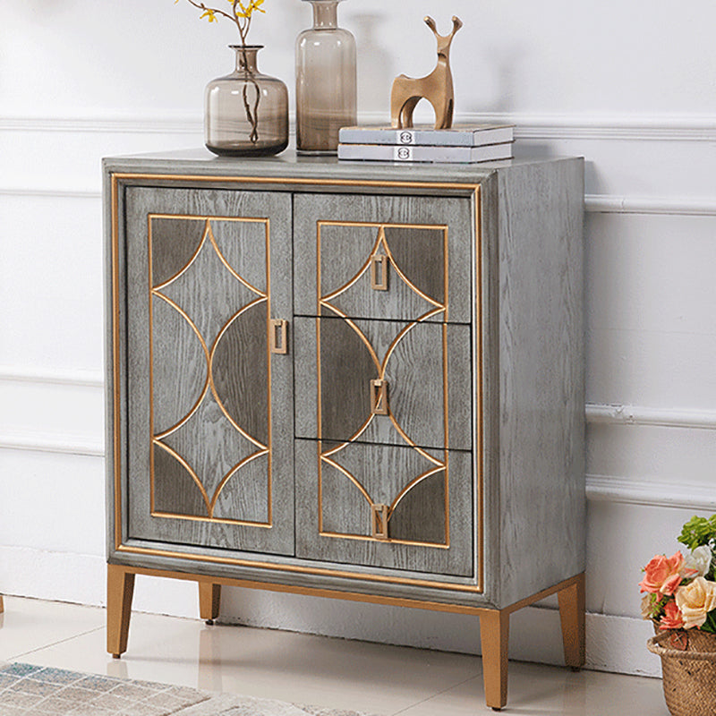 Glam Dining Server Wood and Metal Sideboard Cabinet with Drawers and Storage