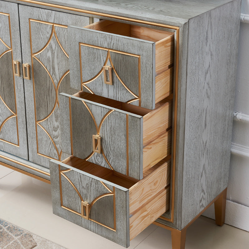 Glam Dining Server Wood and Metal Sideboard Cabinet with Drawers and Storage