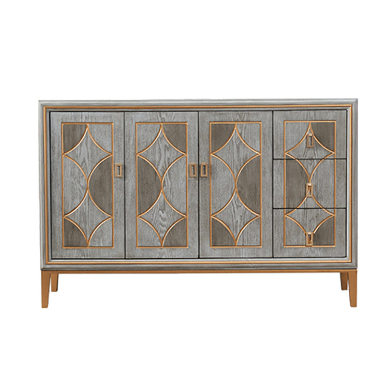Glam Dining Server Wood and Metal Sideboard Cabinet with Drawers and Storage