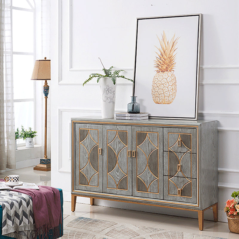 Glam Dining Server Wood and Metal Sideboard Cabinet with Drawers and Storage