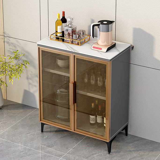 Contemporary Style Buffet Server Glass Doors and Stone Top Kitchen Server for Dining Room
