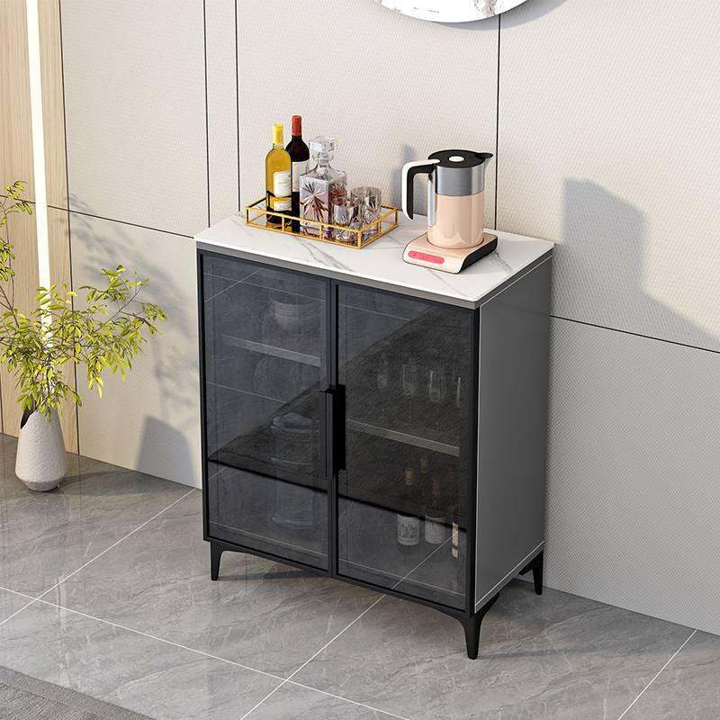 Contemporary Style Buffet Server Glass Doors and Stone Top Kitchen Server for Dining Room