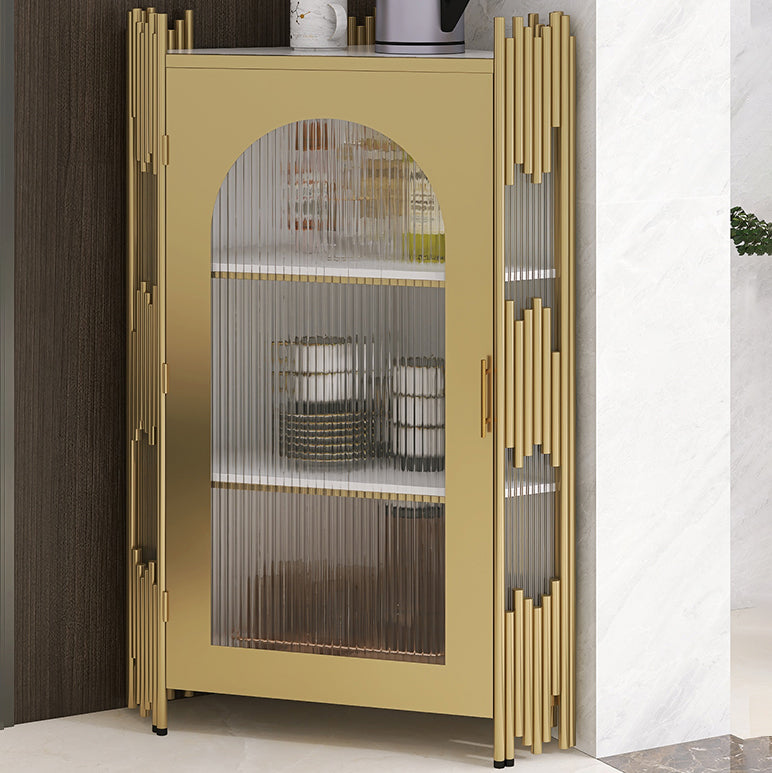 Glam Stone and Metal Sideboard Table 1 Cabinet Glass Door Buffet Stand