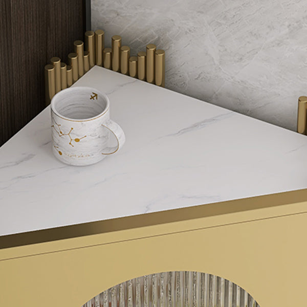 Glam Stone and Metal Sideboard Table 1 Cabinet Glass Door Buffet Stand