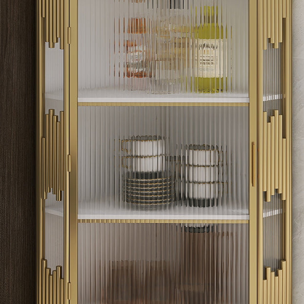 Glam Stone and Metal Sideboard Table 1 Cabinet Glass Door Buffet Stand