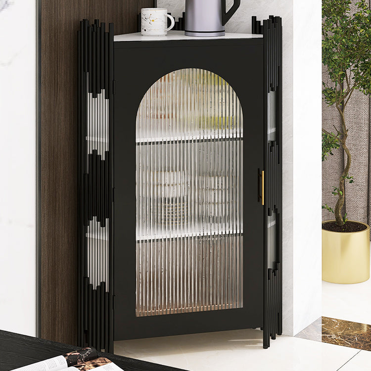 Glam Stone and Metal Sideboard Table 1 Cabinet Glass Door Buffet Stand