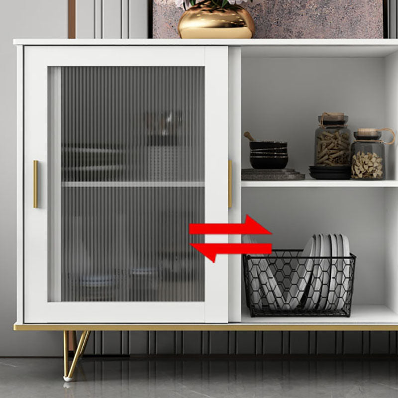 Glam Living Room Buffet Stand MDF Adjustable Shelving Sliding and Glass Doors Credenza
