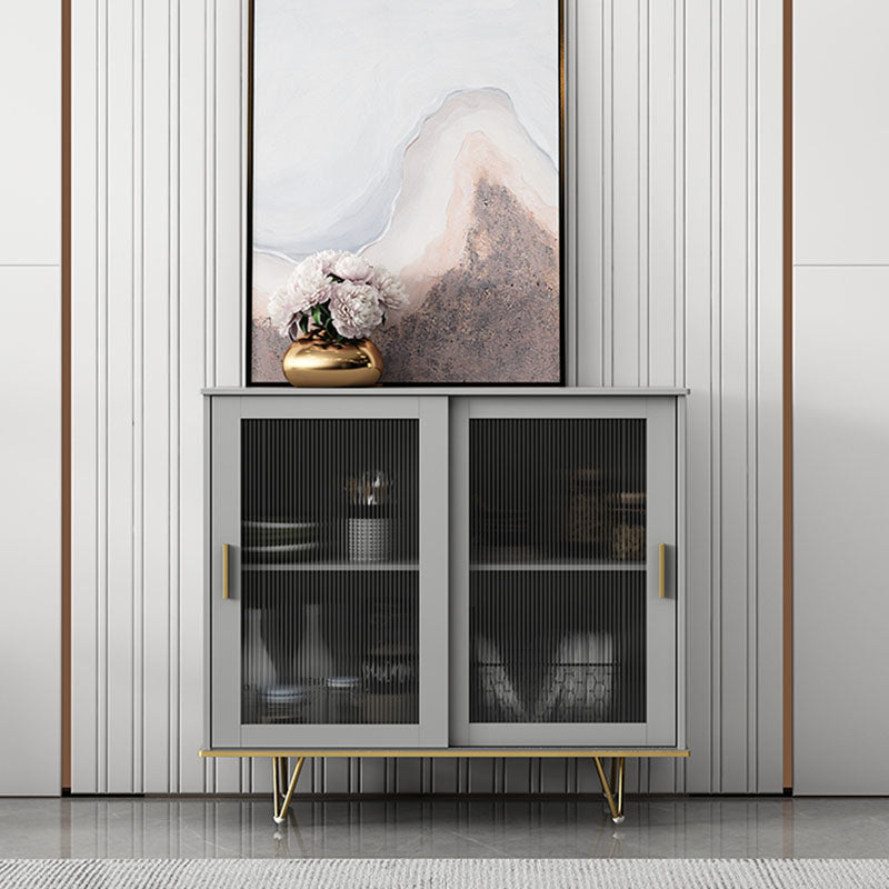Glam Living Room Buffet Stand MDF Adjustable Shelving Sliding and Glass Doors Credenza