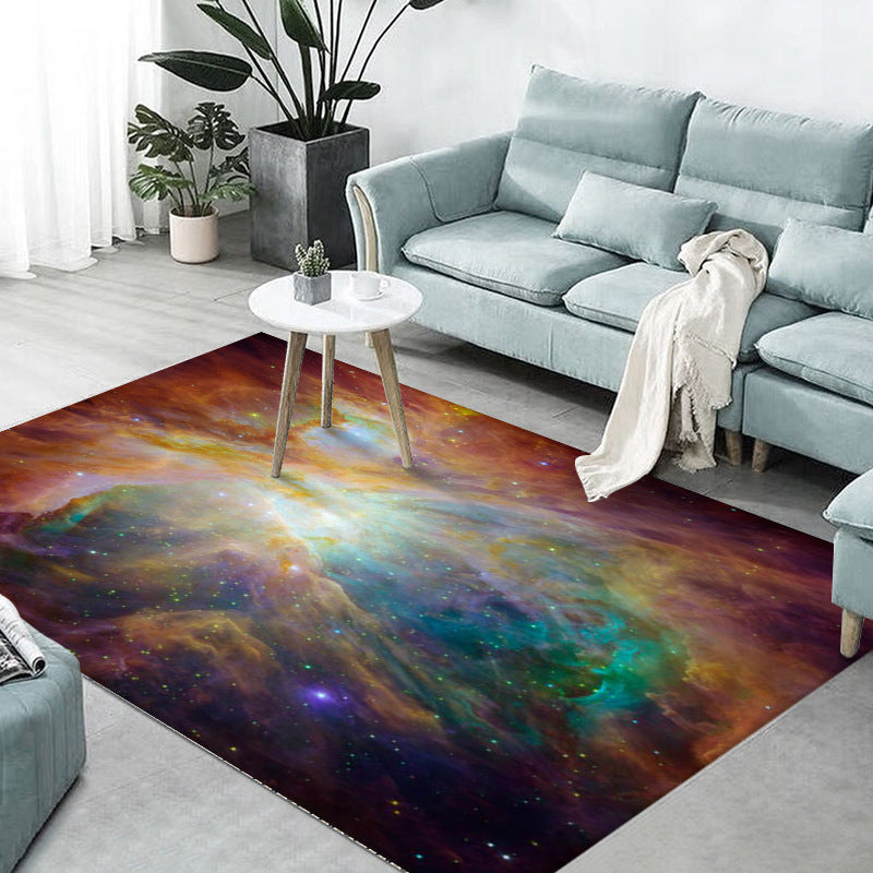 Green Universe Rug Polyester Simple Indoor Rug Stain Resistant Rug for Living Room