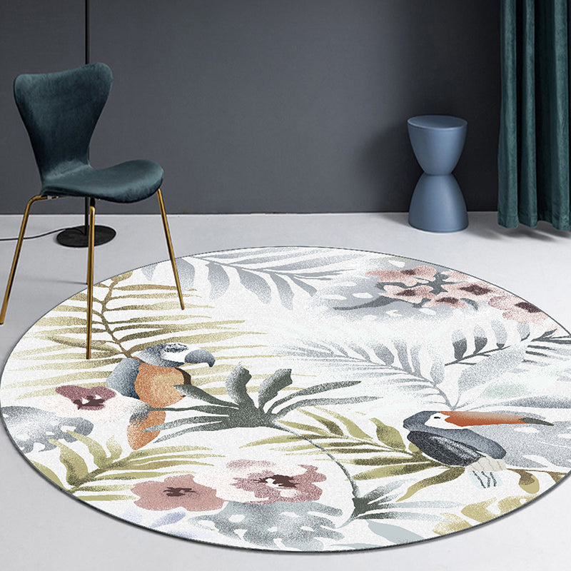 White Plants Carpet Polyester Modern Carpet Non-Slip Backing Carpet for Living Room