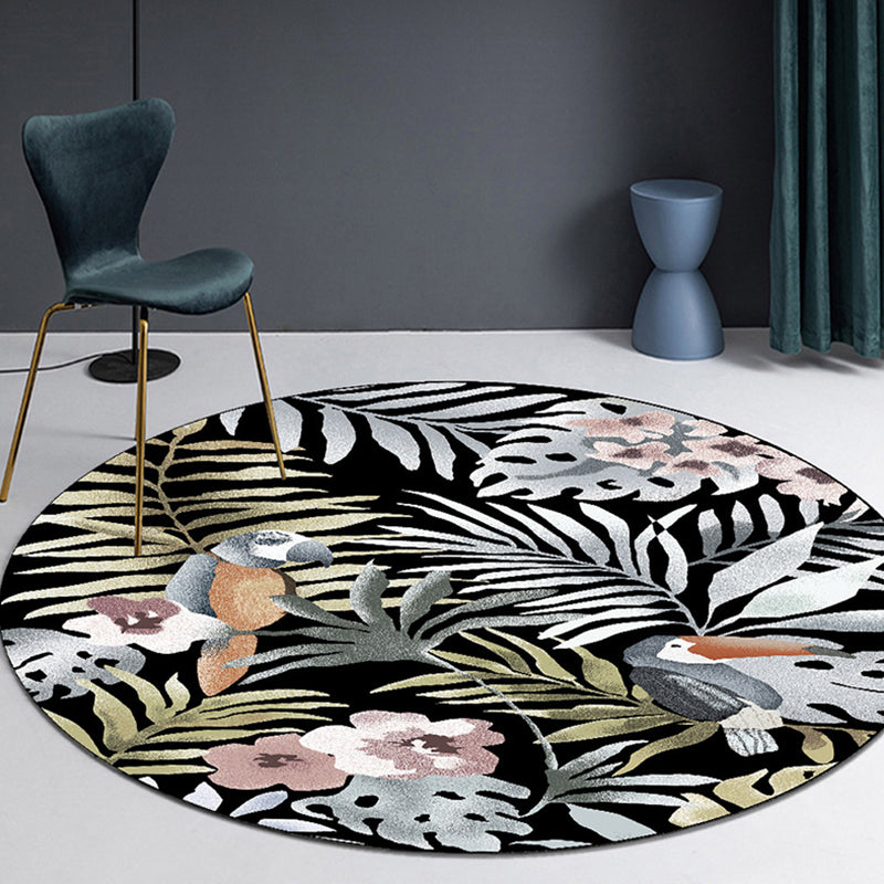 White Plants Carpet Polyester Modern Carpet Non-Slip Backing Carpet for Living Room