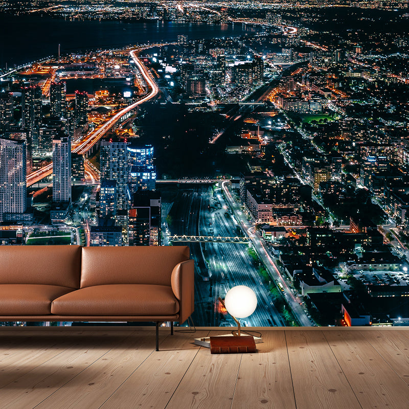 Modern Photography Mural Wallpaper City Night Scene Sitting Room Wall Mural
