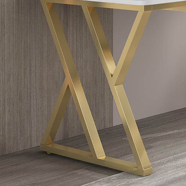 Rectangular Sintered Stone Desk with Gold Legs in Modern Style