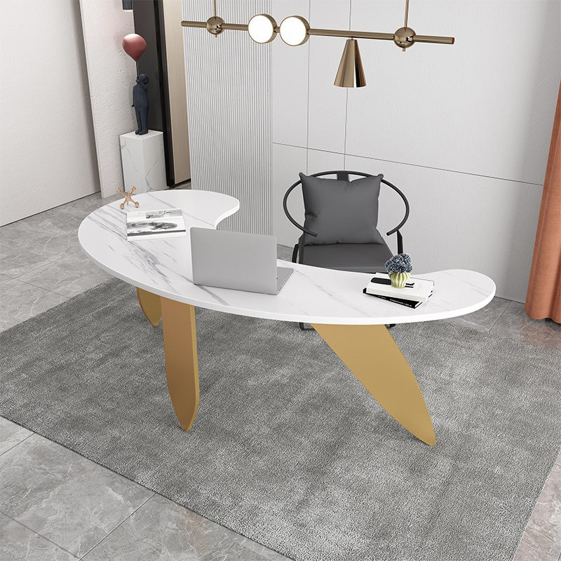 Free Form Contemporary Writing Desk Sintered Stone Pedestal Base Desk