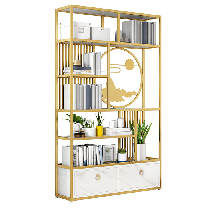 Modern Living Room Etagere Bookshelf Iron Frame Manufactured Wood Shelf Bookcase