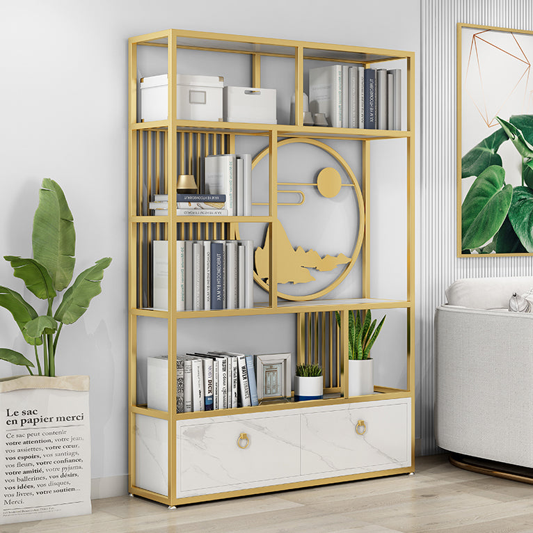 Modern Living Room Etagere Bookshelf Iron Frame Manufactured Wood Shelf Bookcase